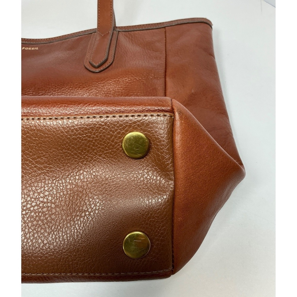 Fossil Rachel Tote and Zip Around Wallet Set Brown Pebbled Leather Cognac Brass - Picture 7 of 11
